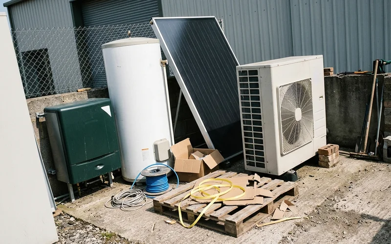 Four hot water system types shown together: gas, electric, solar and heat pump