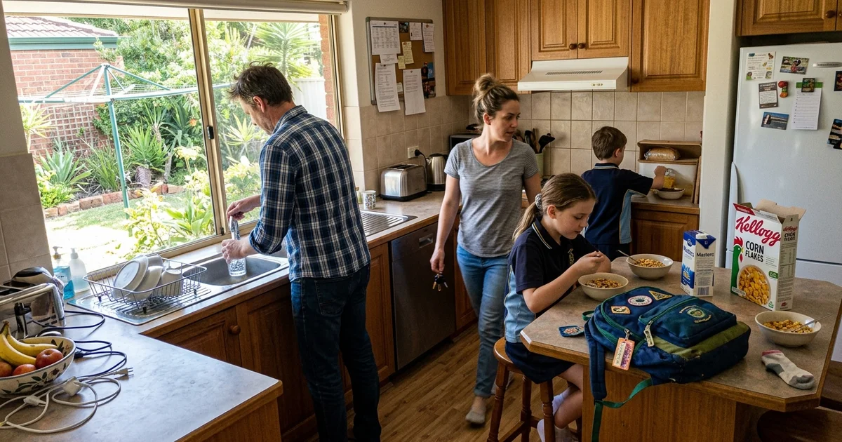 Family of four in a Perth kitchen on an ordinary morning