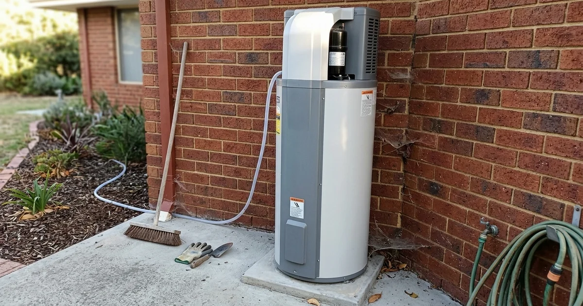 Heat pump hot water unit installed beside a Perth home