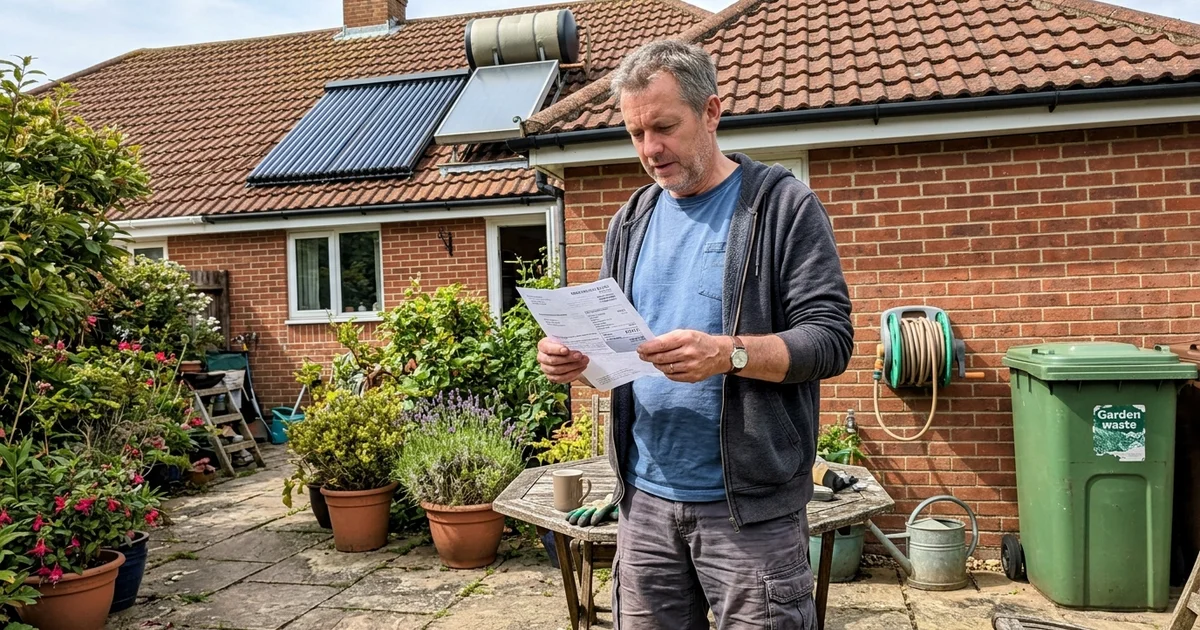 Solar hot water on a Perth roof with a homeowner reviewing an energy bill