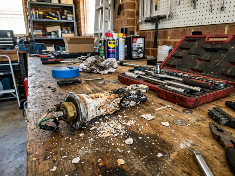 Burnt-out heating element covered in scale