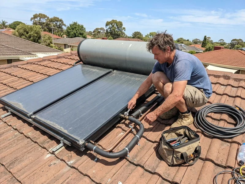 Close-coupled solar hot water system on a Perth roof
