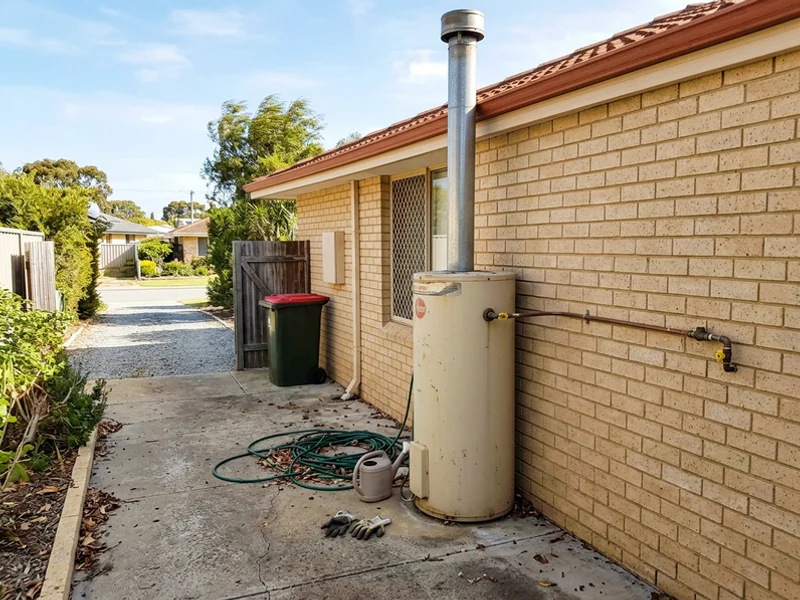 Gas storage hot water tank with flue and gas line