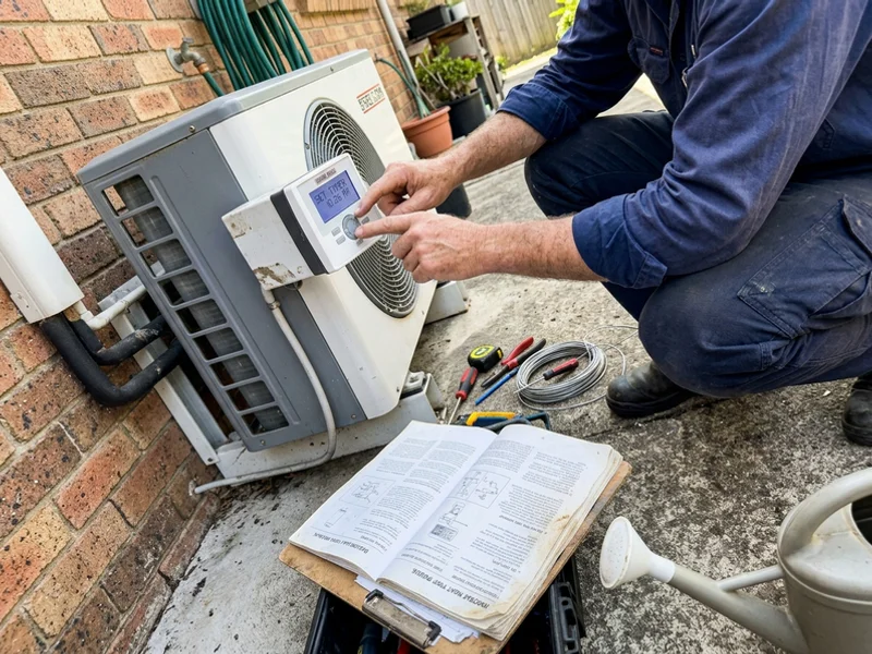 Installer setting the timer controller on a heat pump system