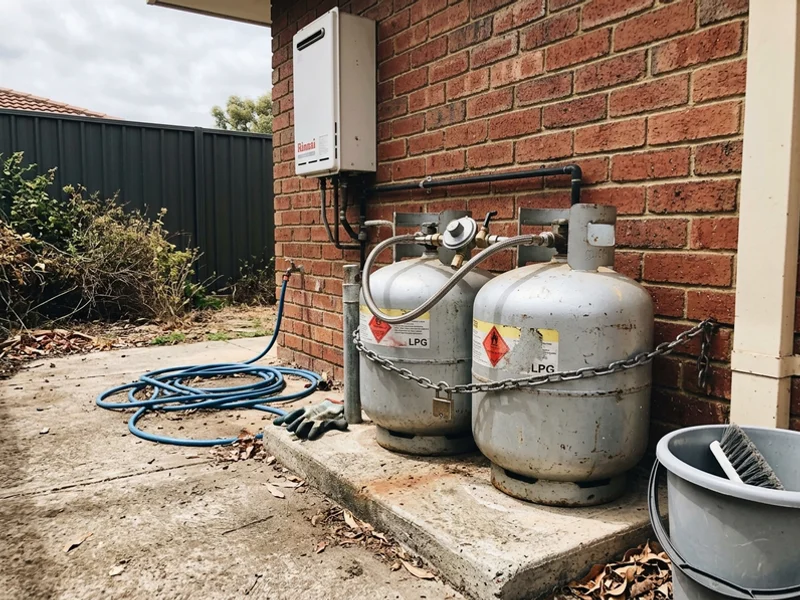 LPG bottles connected beside a hot water unit