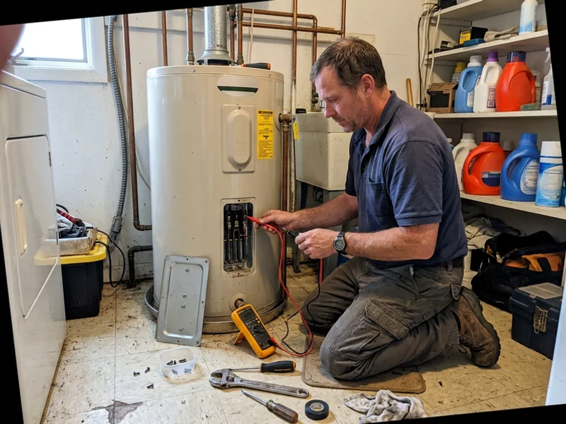 Plumber testing a hot water element with a multimeter