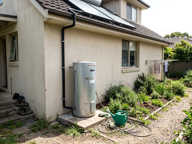 Split system solar tank at ground level with roof collectors