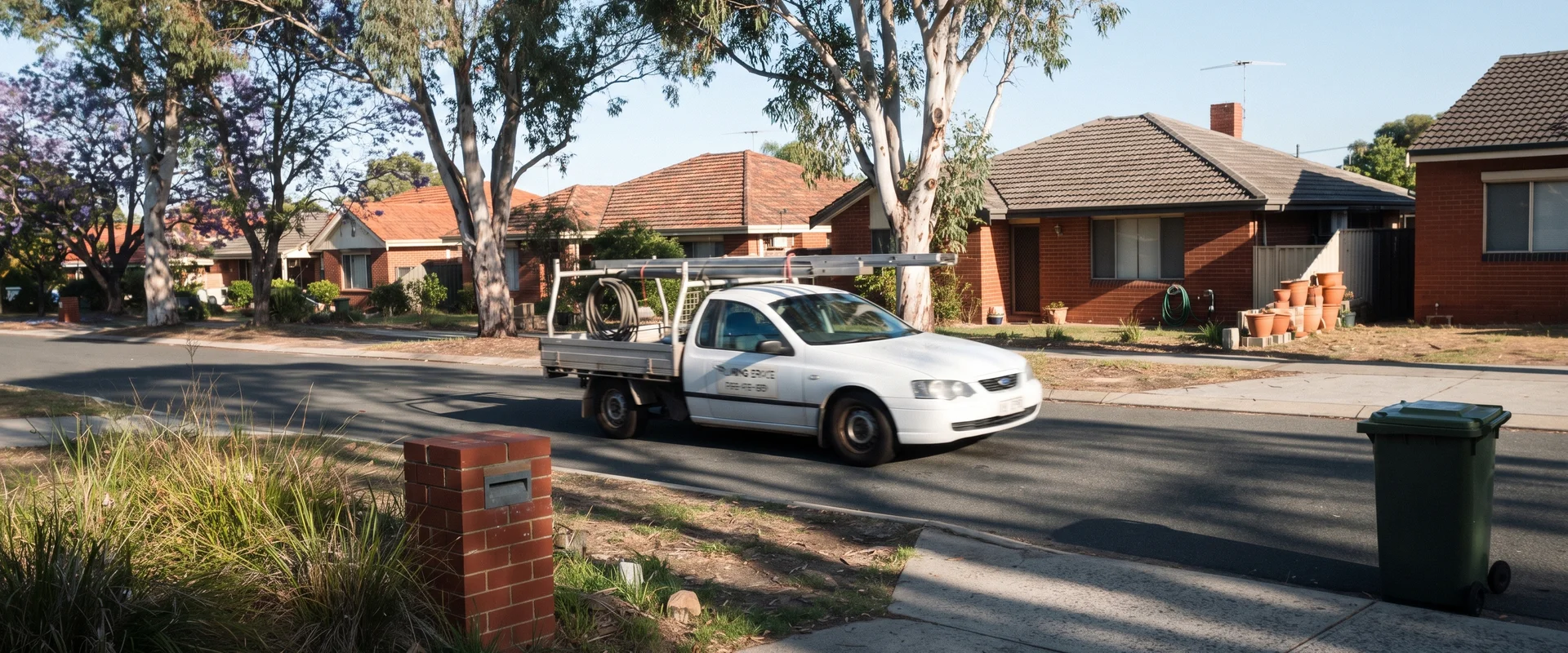 Plumbing work ute in a Perth suburban street