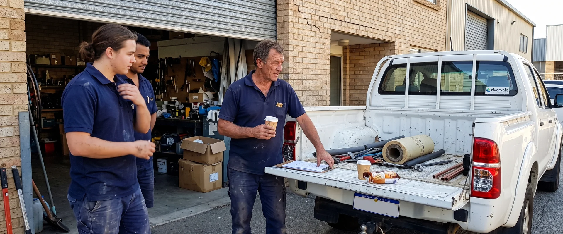 The Hot Water System Perth team outside the Rivervale workshop