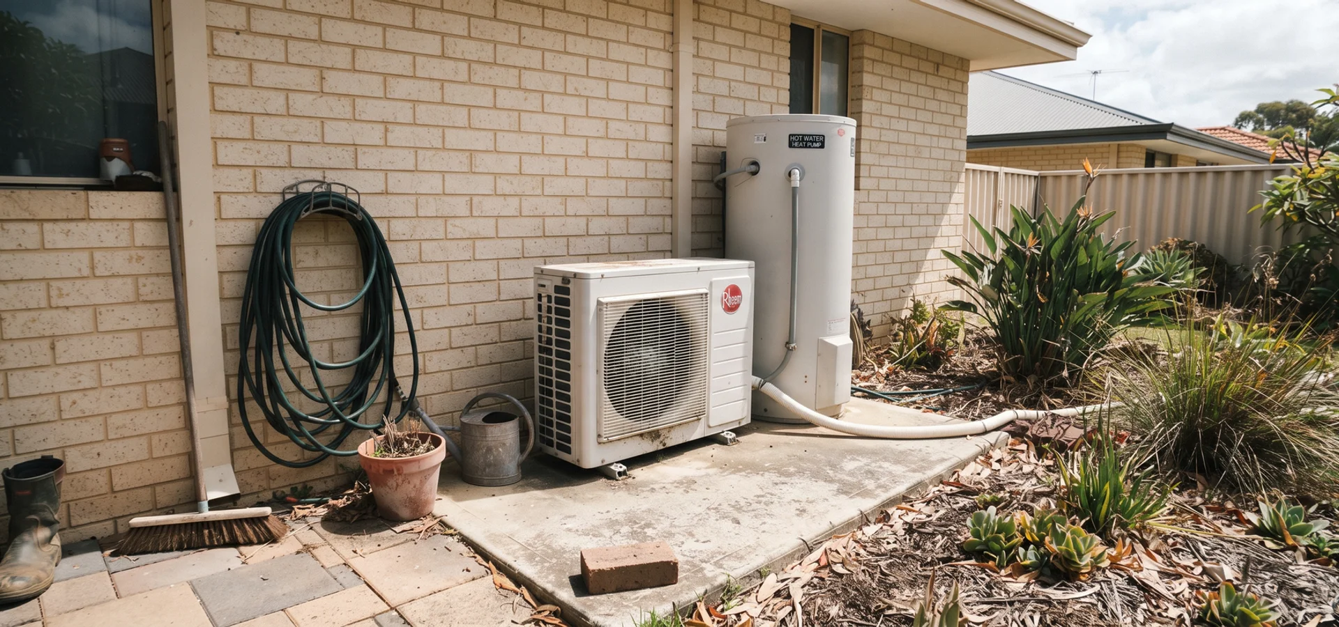 Heat pump hot water unit installed beside a Perth home